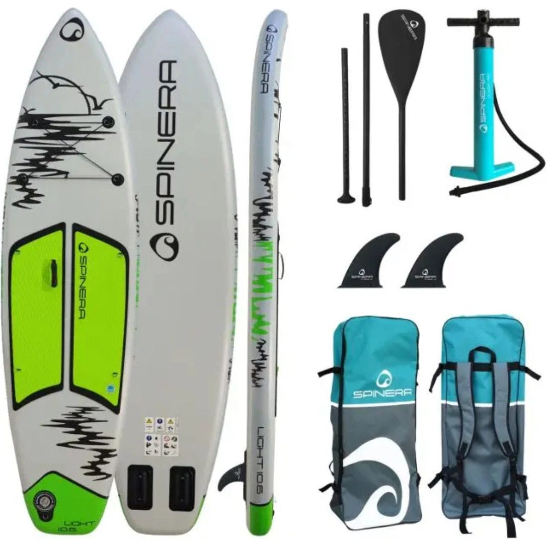 2026 Spinera Light 10'6 iSUP Package Inc Alu Paddle, Leash, Pump & Bag SP-SUP-LI25-106 - Grey / Green